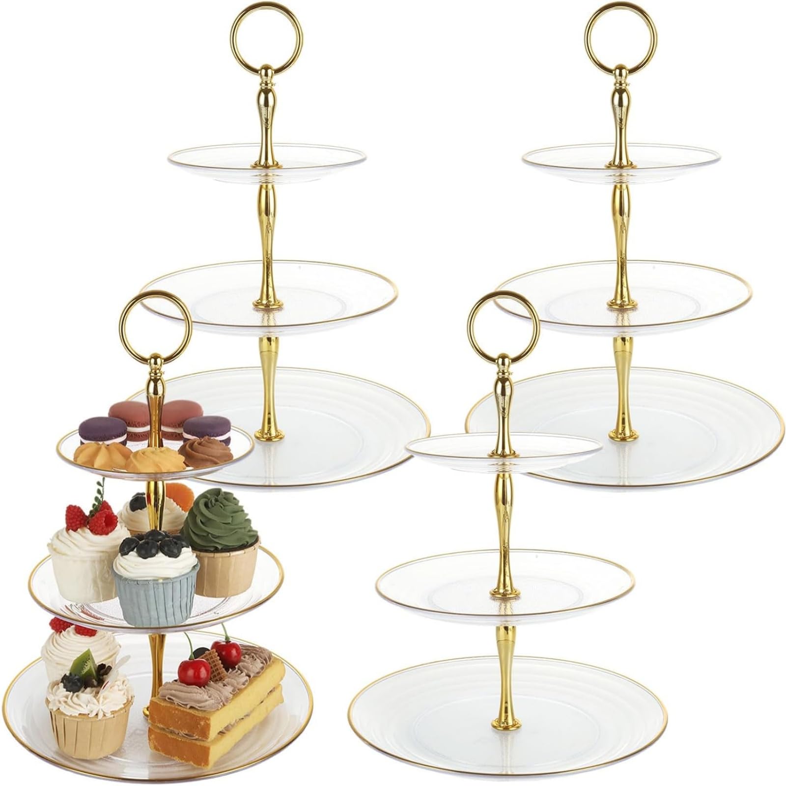 RHBLME Cupcake-Ständer mit 3 Ebenen, 4 Stück, Etagenständer, Dessert-Kuchenständer für Party, Weihnachten, Halloween, Silvester, Erntedankfest, Kwanzaa, Geburtstag