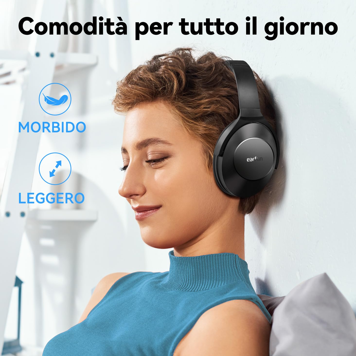 EarFun Wave Life Cuffie Wireless Bluetooth Over-Ear 5.4 con Cancellazione Attiva del Rumore Ibrida, 4 Microfoni AI, Bassi Profondi, 60 Ore di Autonomia, Multipoint, EQ Personalizzato