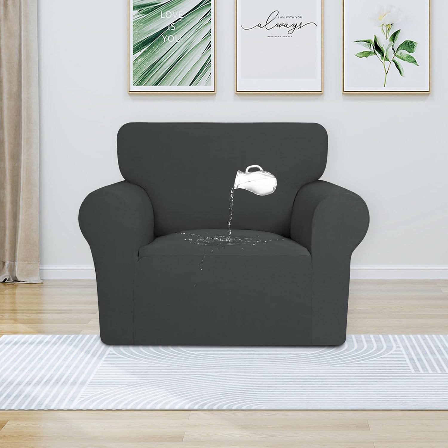 PureFit 100% Dual Waterproof Couch Cover Slipcovers for Couches and Sofas - Stretch Non Slip Fleece Sofa Covers Washable, Leakproof Furniture Protector for Kids, Pets, Dog (Chair, Dark Gray)