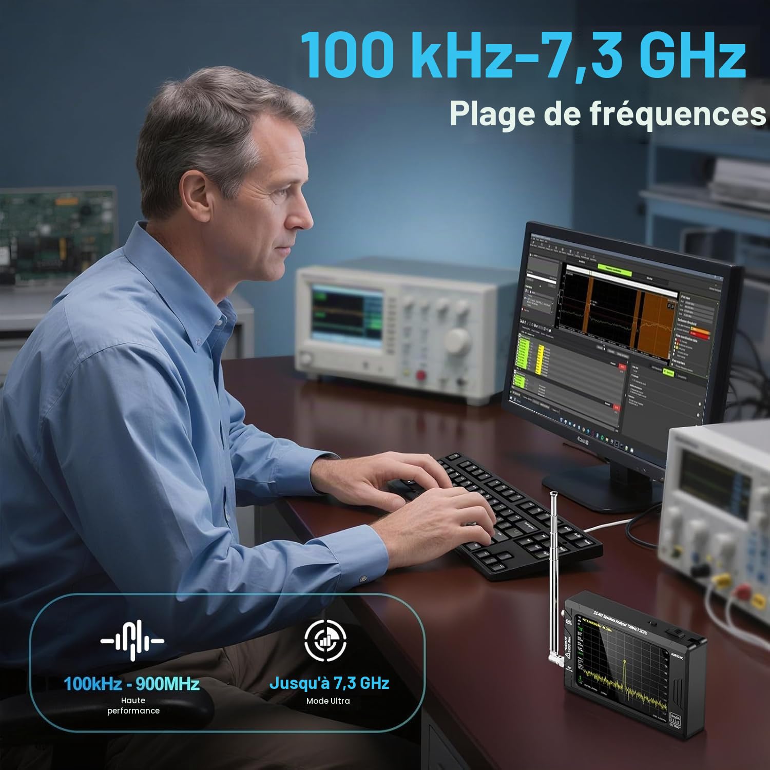 AURSINC Tinysa Ultra+ ZS407 Mesureurs d'ondes Analyseur de spectre portable 2 en 1 générateur de signaux RF 100 kHz à 900 MHz MF/HF/VHF/UHF Entrée HW V0.5.4 4,0"