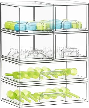 SpaceAid Bottle Storage Organizer Baby - Acrylic Bottles Station Organizer Container, Stackable Clear Drawers for Countertop, Vanity, Bathroom, Cabinet, Pantry Organization, 6 Pack, 4S2L, 15.6"H