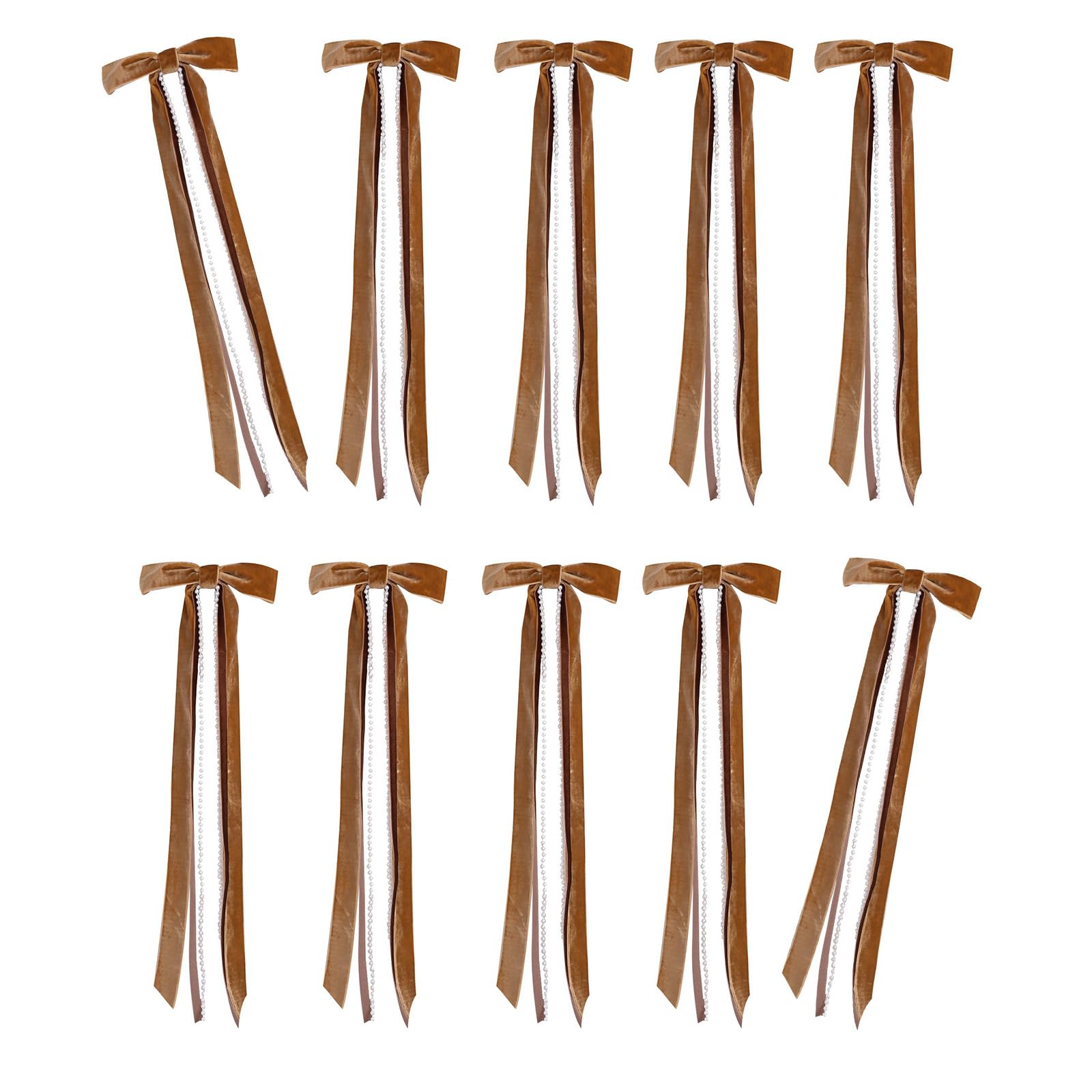 Jazuaiao 10Pcs Velvety Fabric Bowknot with Pearls Tassels Holiday Tree Bowknot Decoration for Christmas Tree Wreath Embellishment Velvety Christmas Ornaments
