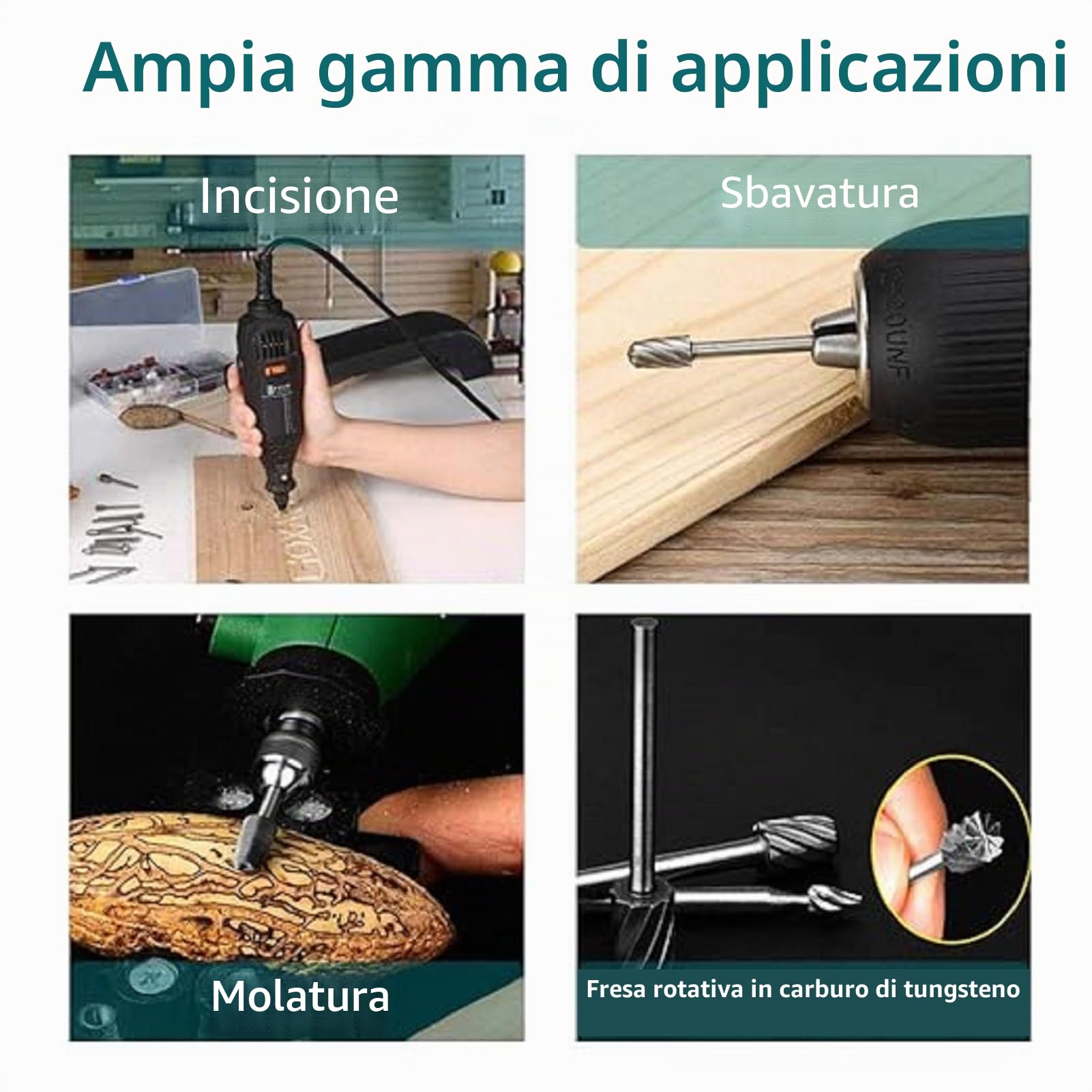 Set di frese rotanti, 6 pezzi 6mm 1/4" con gambo in alluminio, fresa rotante extra lunga 150mm per metallo, acciaio, marmo, giada, osso, lavorazione del legno