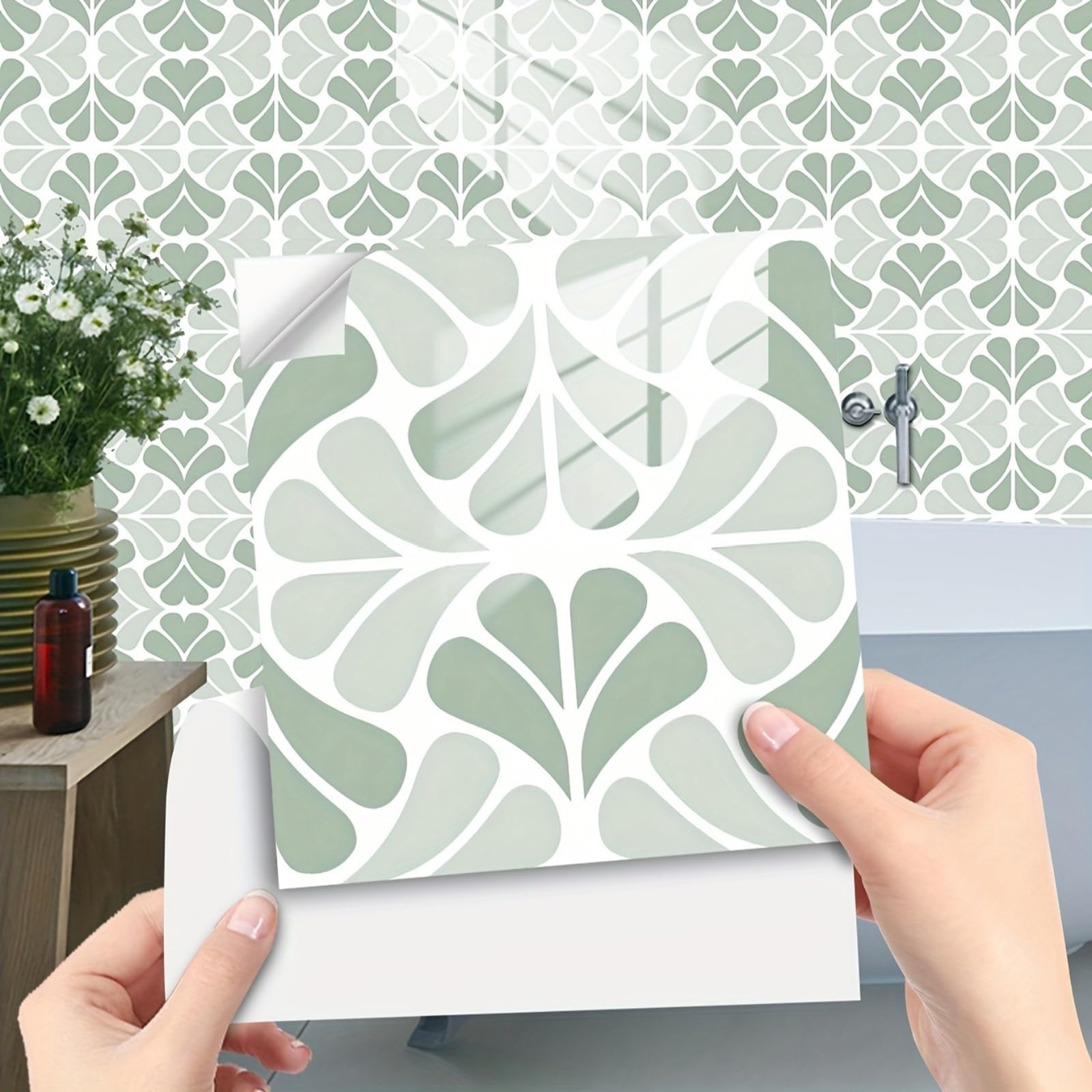 Retro Tile Stickers 10/15/20/30cm, 10Pcs Self-Adhesive Moroccan Wall Tiles, Waterproof Peel & Stick Vinyl for Kitchen Splashback Bathroom Floor Stairs (30x30cm-10pcs,FMB-657)