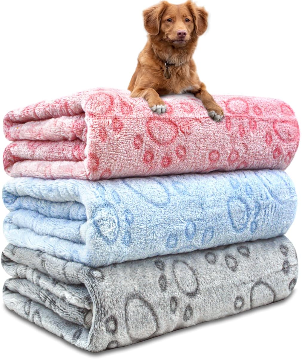 3 Pack Dog Blankets for Small Dogs, 23''x16'' Washable Dog Blanket, Soft Pet Blankets for Cat?Rabbit?Guinea Pig Small Animal Fleece Bedding Cute Claw Pattern Rabbit Bedding 23x16 inch (Pack of 3) Paw Print
