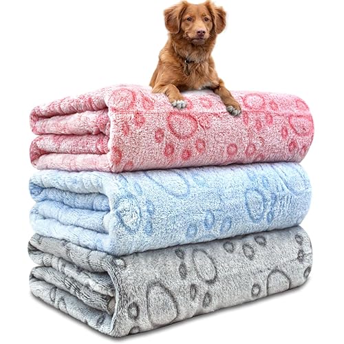 3 Pack Dog Blankets for Small Dogs, 23''x16'' Washable Dog Blanket, Soft Pet Blankets for Cat、Rabbit、Guinea Pig Small Animal Fleece Bedding Cute Claw Pattern Rabbit Bedding