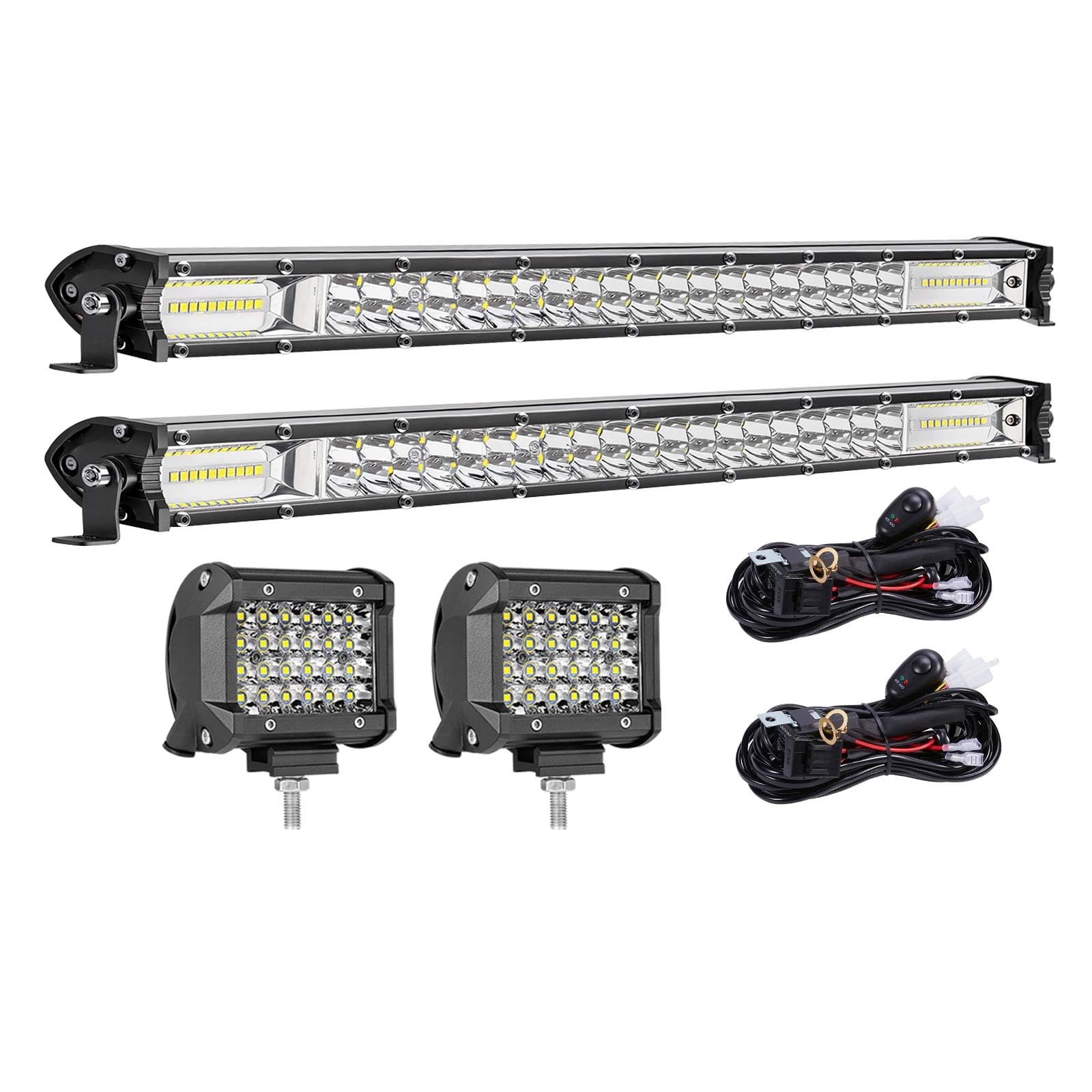 LED Light Bar Kits for Truck -MUVKQC Slim Light Bars with 4 inch LED Lights Pods&Wiring Harness 12V 24V Work Off-Road Driving Lights for ATV Tractor Cart Boat (20IN Slim LED Light Bars)
