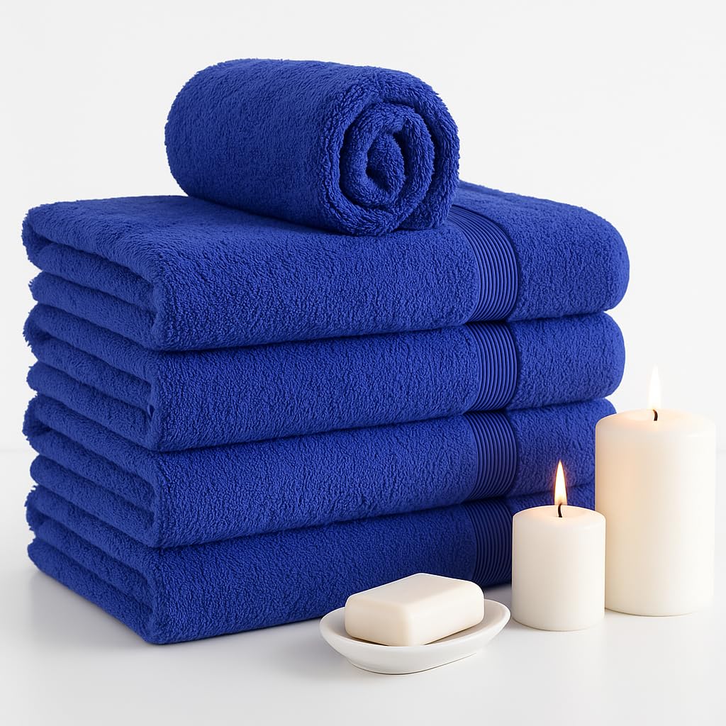 Diamond Tex Egyptian Multicolour Towels - Super Soft Luxury Bath Towels Large - 600 GSM Lint Free Fast Drying Towel for Gym Salon, Spa & Hotel Quality (1, Royal Blue)