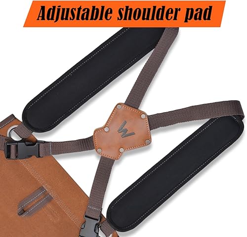 Miniatura 5 de WELKINLAND Delantal de herramientas de lona encerada de 16 bolsillos, delantales de carpintería de alta resistencia, delantal de carpintero