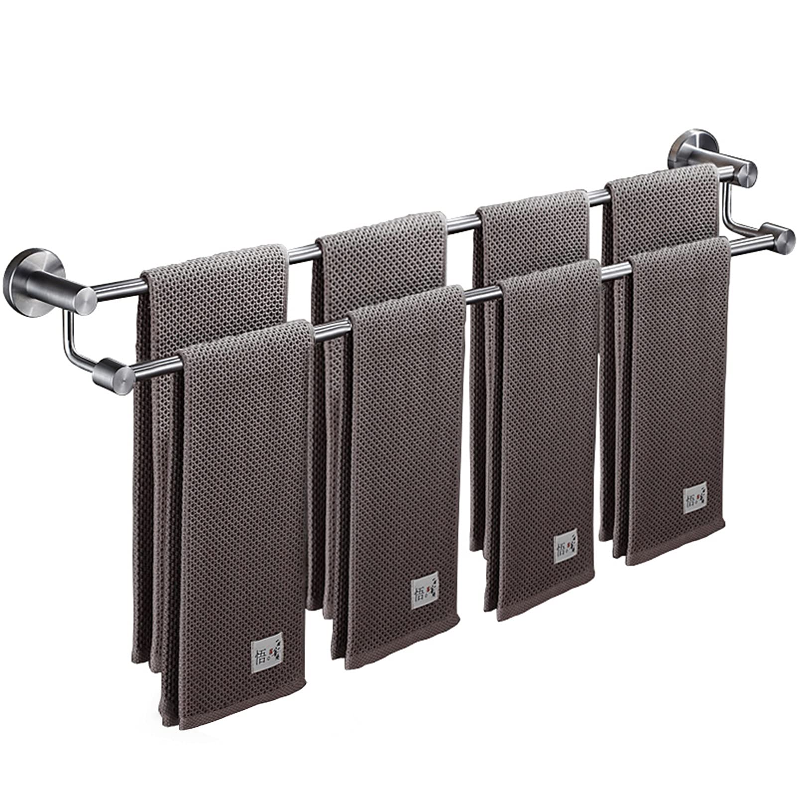 LMYSXAOZ Large Size Bathroom Kitchen Towel Bar Rail, Wall Mounted Double Shelf, SUS 304 Stainless Steel Lengthen Rack, Brushing Silver Finish, Shower Accessories, Long, 30cm-120cm (Size : 50cm)