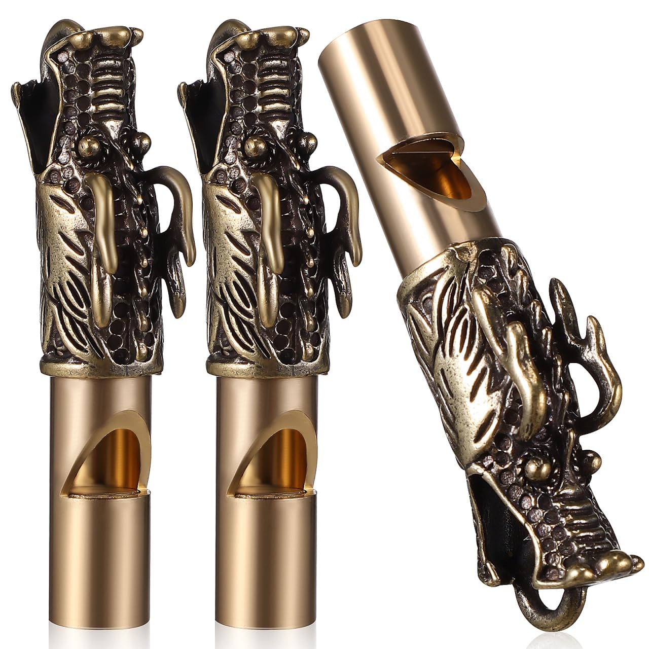 jojofuny Brass Dragon Whistle Keychain - Metal Emergency Whistle Camping
