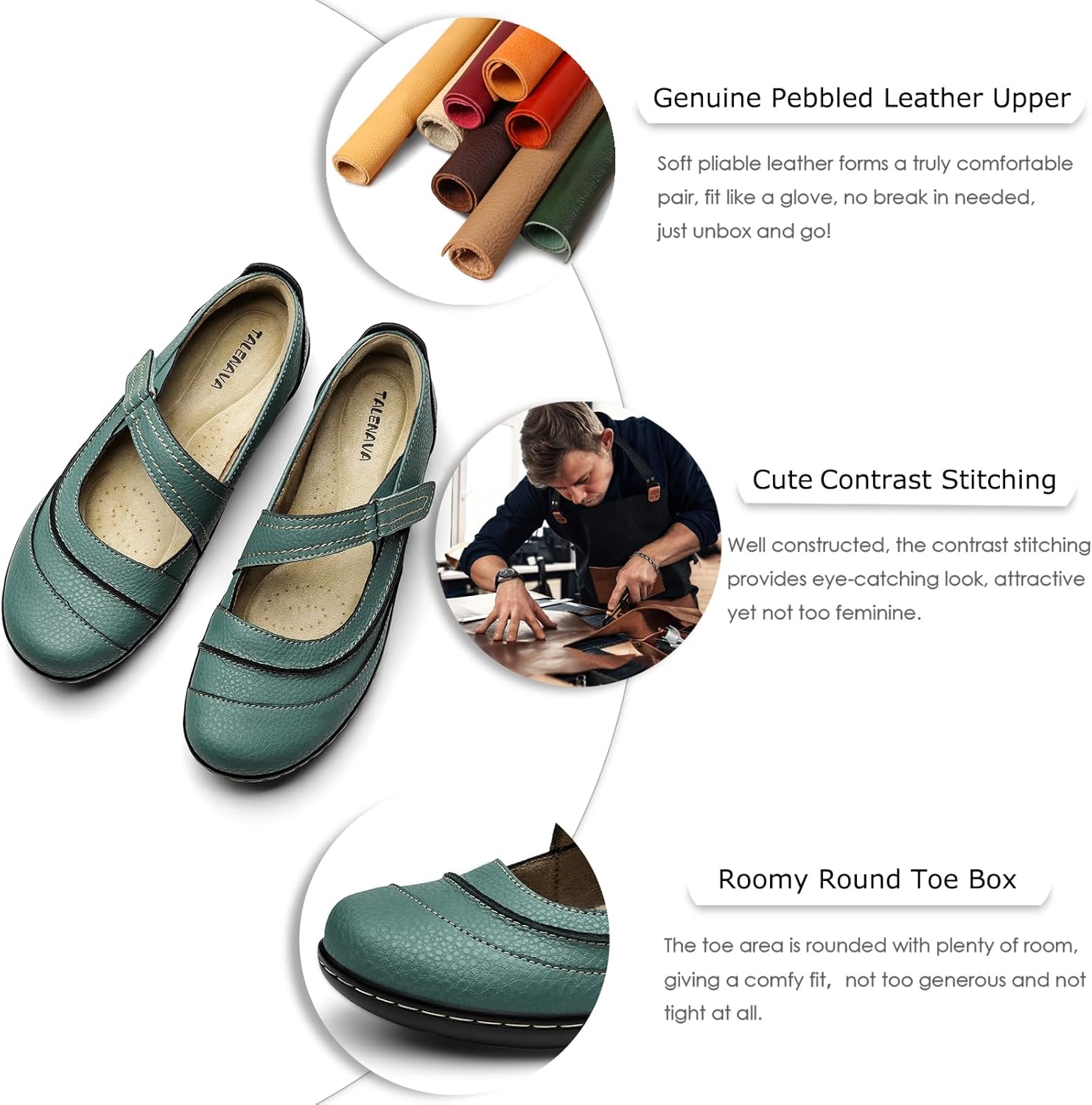 Women's Comfortable & Lightweight Leather Mary Jane Flats Versatile Business Casual Dress Shoes Work Office Cute Stylish Everyday Walking Shoes - Image 5