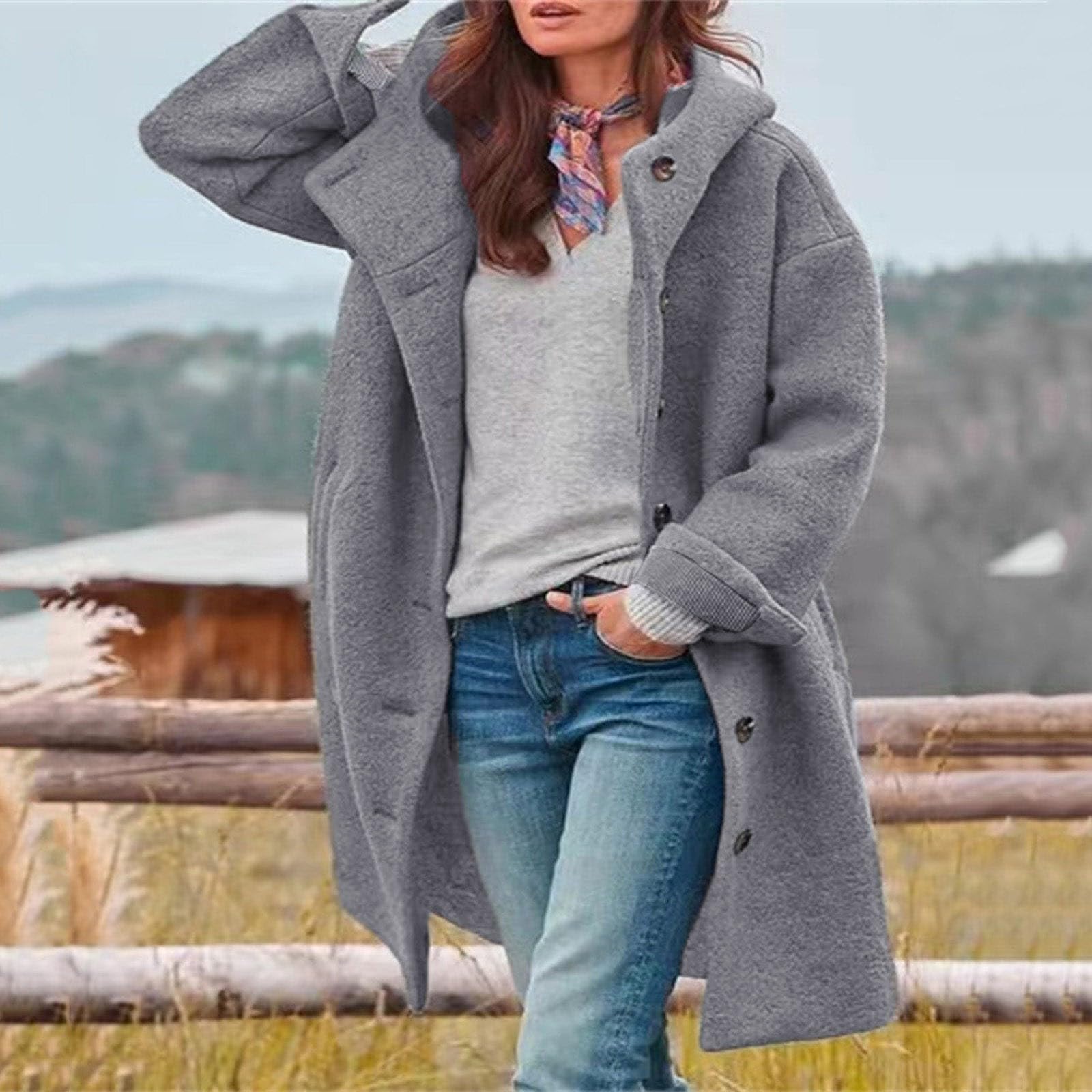 Damen Langarm-Flockenjacke, locker sitzend, warm, für den Winter, modisch, Reversjacke, Mäntel Damen Übergangsjacke Damen Winterjacke Marke Leichte Damen Steppjacke Mit Kapuze