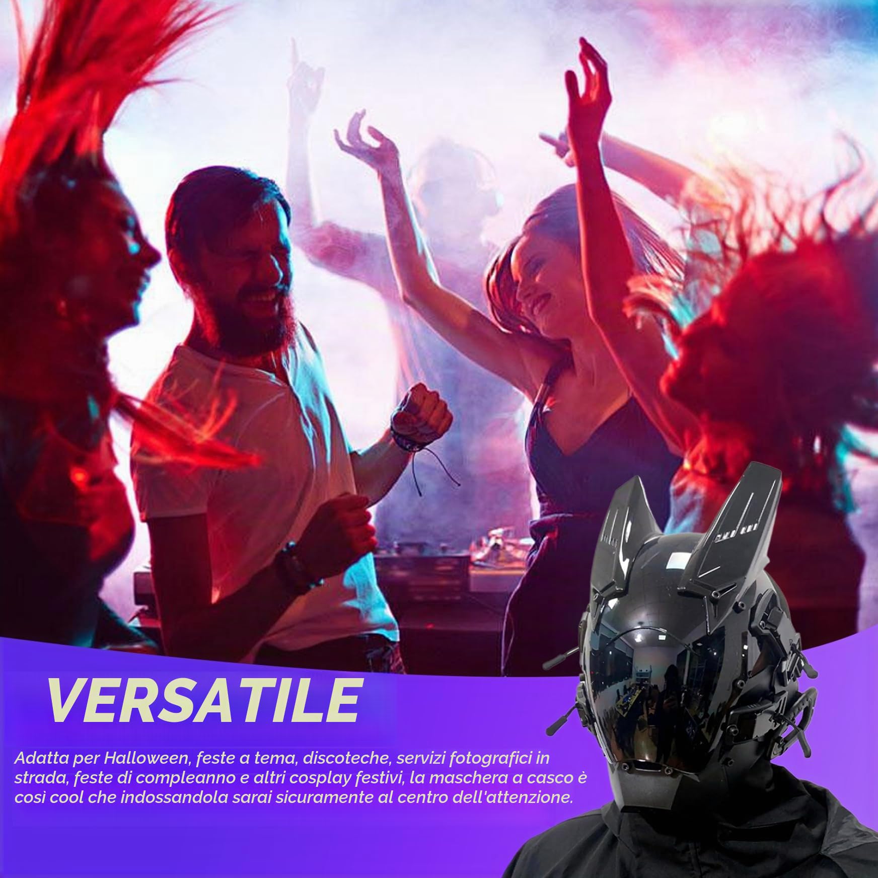 Cyber Mask - Maschera con luce LED, anti nebbia, gotica, punk, futuristica, fantascienza, per festival musicali, cosplay, feste di Halloween