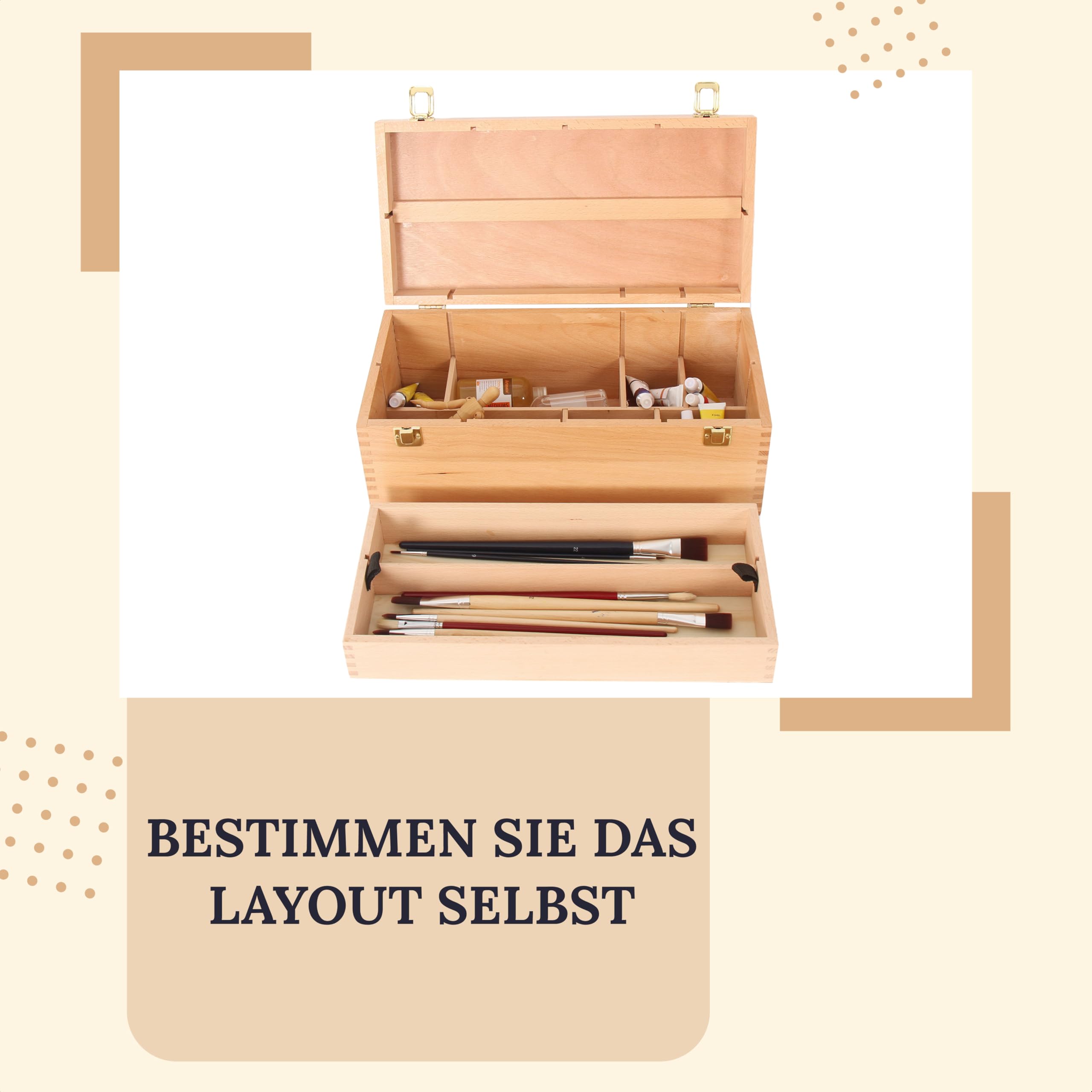AYOO Malkoffer, Malbox, Malkoffer, Utensellierkoffer, Zeichenkoffer, Pinselbox, Zeichenbox, Kiefernholz