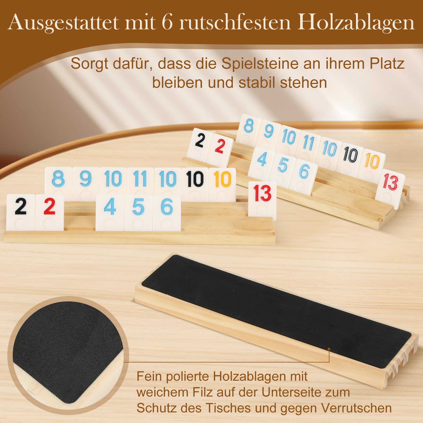 SOOPOTAY Rummy Cup - Gioco da tavolo per 2-6 giocatori, 160 piastrelle in melamina, 6 supporti in legno, custodia premium e sacchetto, gioco da viaggio per adulti