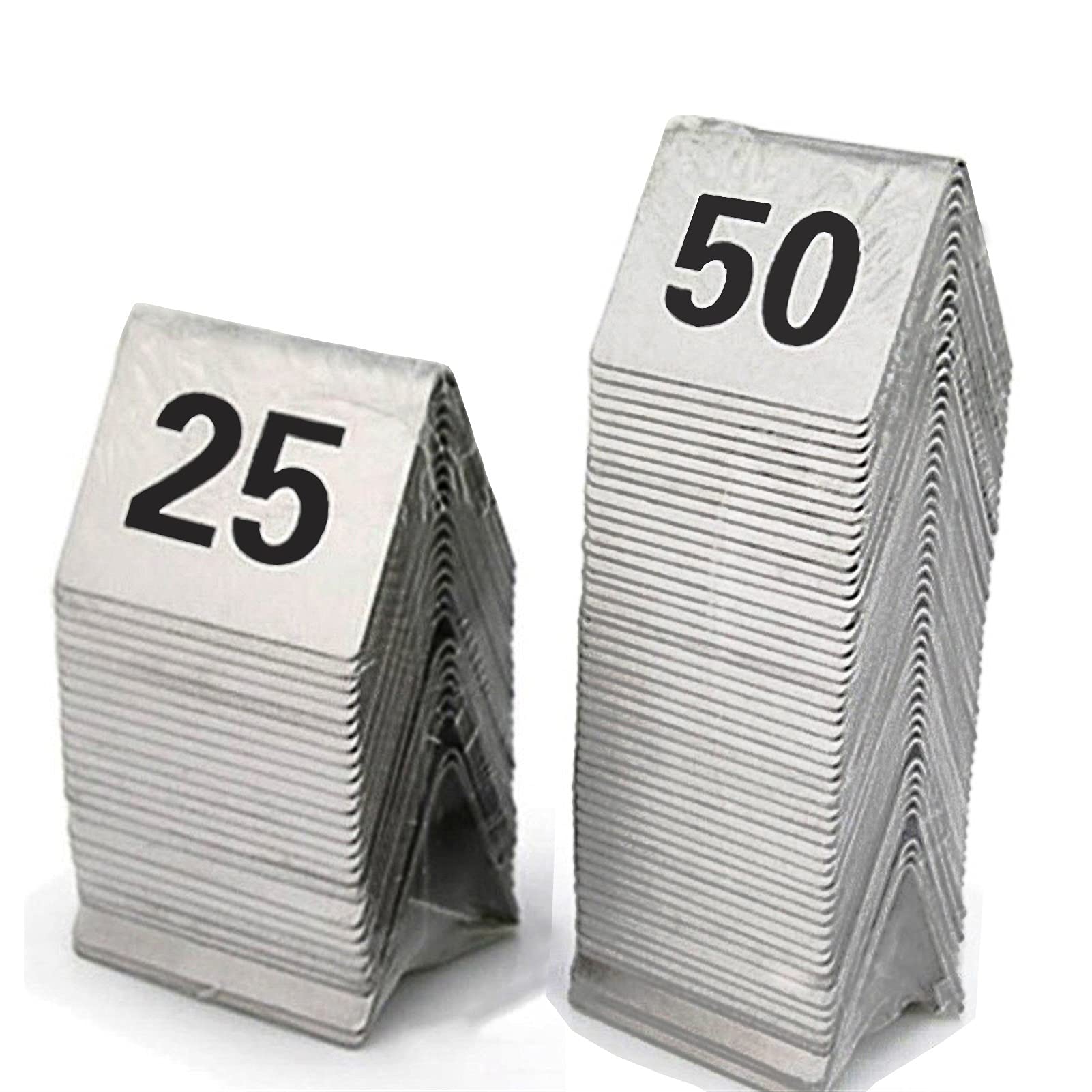 MYUYEE Place Cards,Table Numbers 1-25/50,Stainless Steel Table Number Cards,Restaurant Cafe Bar Seating Tent Table Numbers Double-Sided, Wedding Table Number Empilable Duty(Onecolor-1 To 50)