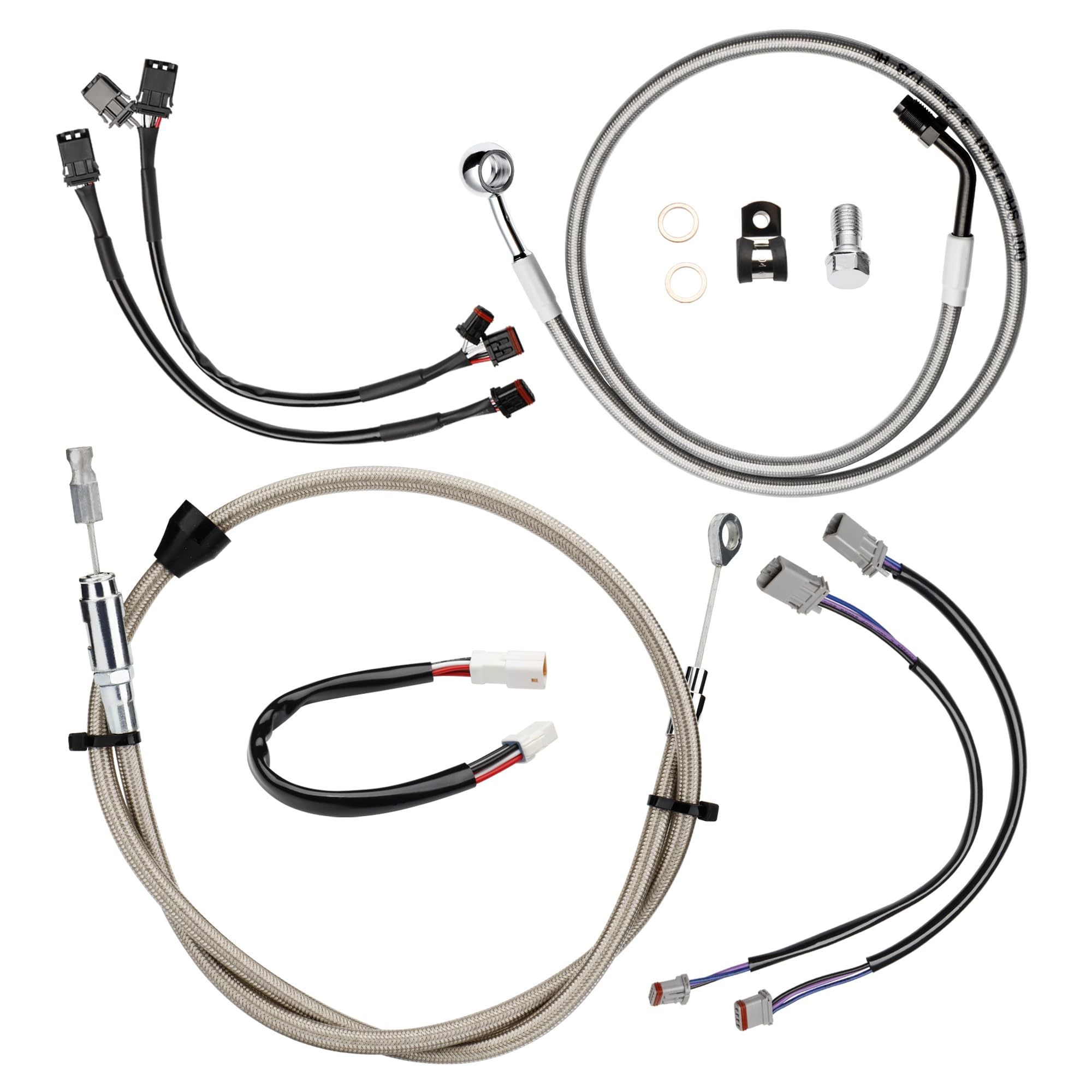 Photo 1 of Softail 14" Cable Extension Kit Clutch Brake Line Electronic Throttle TBW CAN-Bus Wire for Harley '20-'25 Low Rider FXLRS '22-'25 FXLRST '18-'24 Fat Bob FXFB FXFBS w/ABS, Chrome