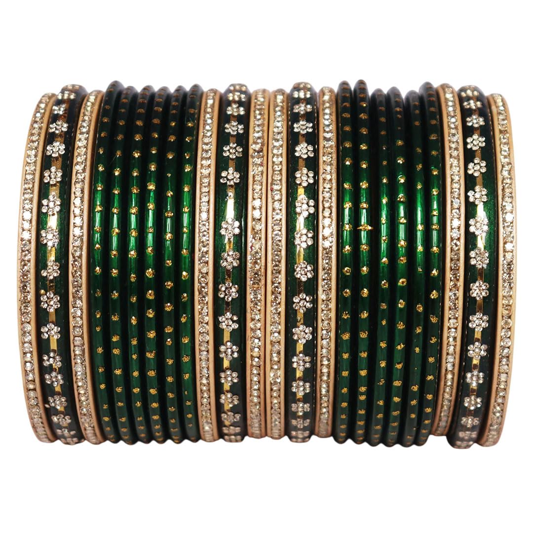 Green Lac Bangles Set for Women | Traditional Sawan & Teej Rhinestone Bangle-picture-26