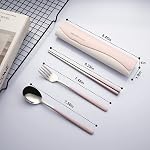 DEVICO Ustensiles de voyage avec étui, 4 Ensemble de couverts de voyage réutilisables en acier inoxydable 18/8, ensemble de fourchettes et de cuillères pour le déjeuner / boîte de camping / picnic / dorm
