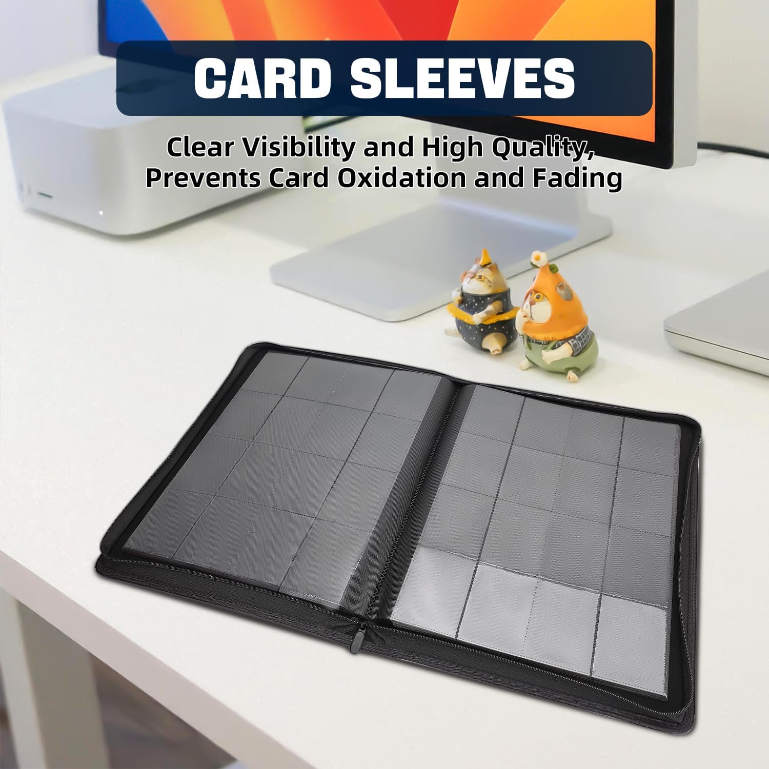 1000+ Pockets Trading Card Binder, 16 Pocket Ringless Card Binder Album Folder - Premium Side Loading Zip Binder for Yu-Gi-Oh, TCG, Sports, Game Trading Cards -Black