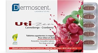 Dermoscent UTI-Zen Cranberry Tablets for Dogs & Cats Food Supplement for Bladder, Kidney & Urinary Tract Health Chicken Flavoured - 30 Tablets