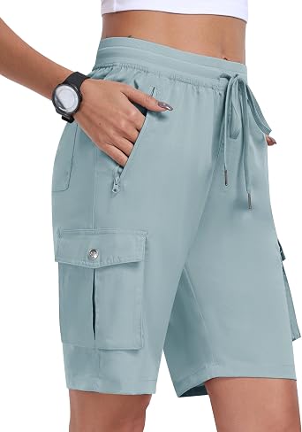 MoFiz Womens 10" Hiking Cargo Shorts Lightweight Quick Dry Outdoor Running Athletic Short Summer Travel Loose 6 Pockets
