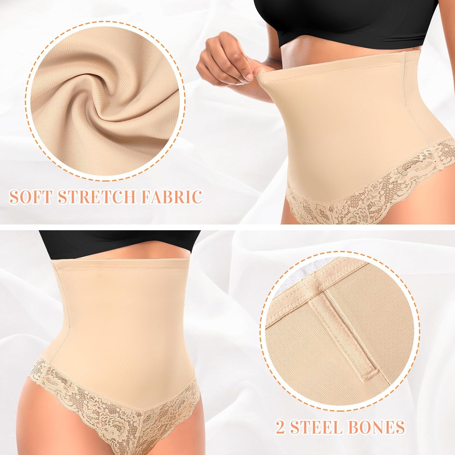 Werena Tummy Control Thong Shapewear for Women High Waisted Body Shaper Panties Lace Shaping Thong Girdle - Image 3