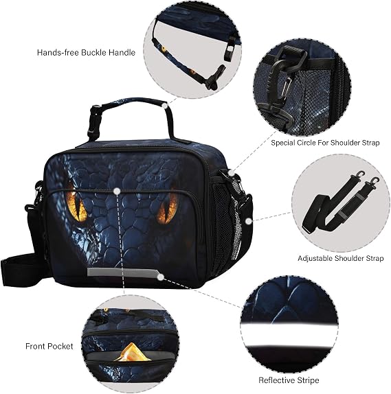 Black Mamba Eyes Lunch Box, Lunch Bag with Adjustable Shoulder Strap Insulated Tote Bag Picnic Box Lunch Bag for School Teens Snacks Insulated Cooler Tote