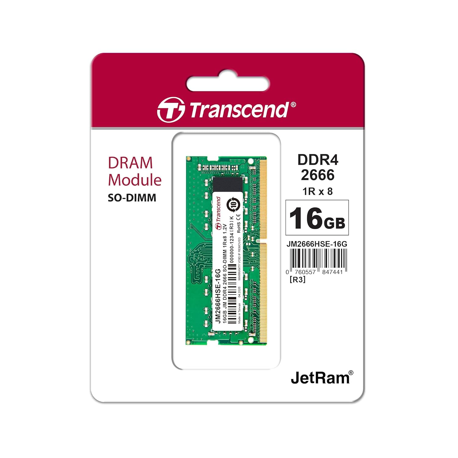 Transcend 16GB JetRam DDR4 2666 MHz CL19 1Rx8 SO-DIMM RAM