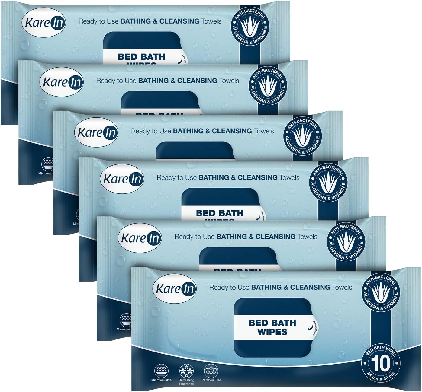 KareIn Adult Wet Wipes, 60 Wipes, Pack of 6, Anti Bacterial, Ready To Use Cleansing Towels, Refreshing Sponge Bath Towel, For Men & Women