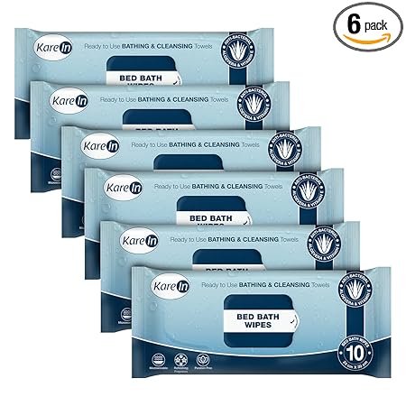 KareIn Bed Bath Wipes, Adult Wet Wipes, Adult Bath Wipes, Anti Bacterial, Ready To Use Cleansing Towels, Refreshing Sponge Bath Towel, For Men & Women, 60 Wipes, Pack of 6