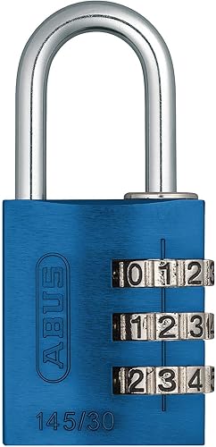 ABUS Candado de combinación reiniciable de aluminio 14530 C, 3 diales, azul