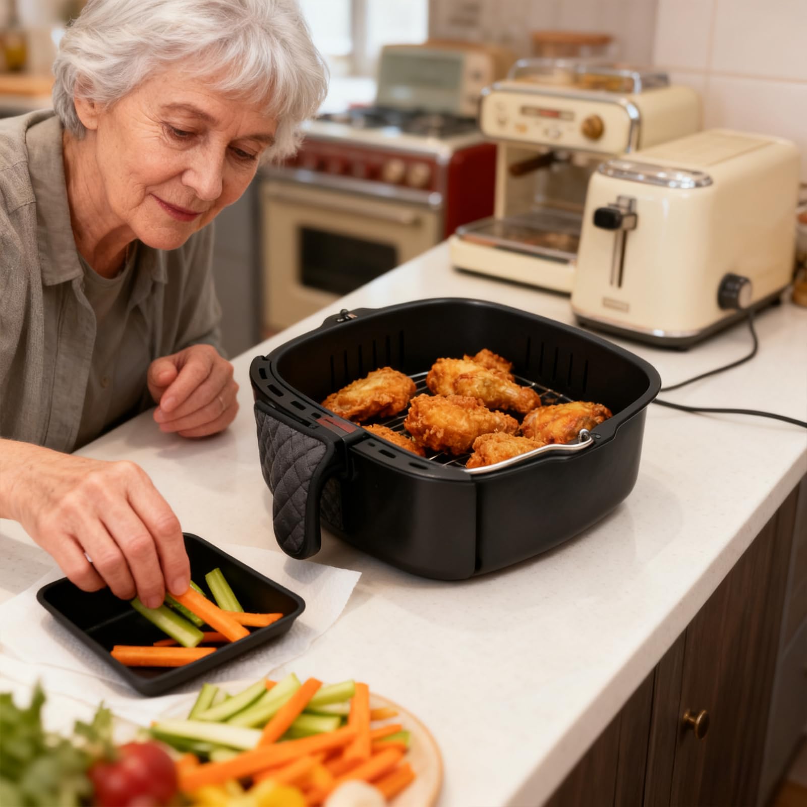 Teglie per Friggitrice ad Aria 22cm Universale | Fusto per Torta Antiaderente | Accessori senza BPA per Tutti i Modelli Forno e Airfryer