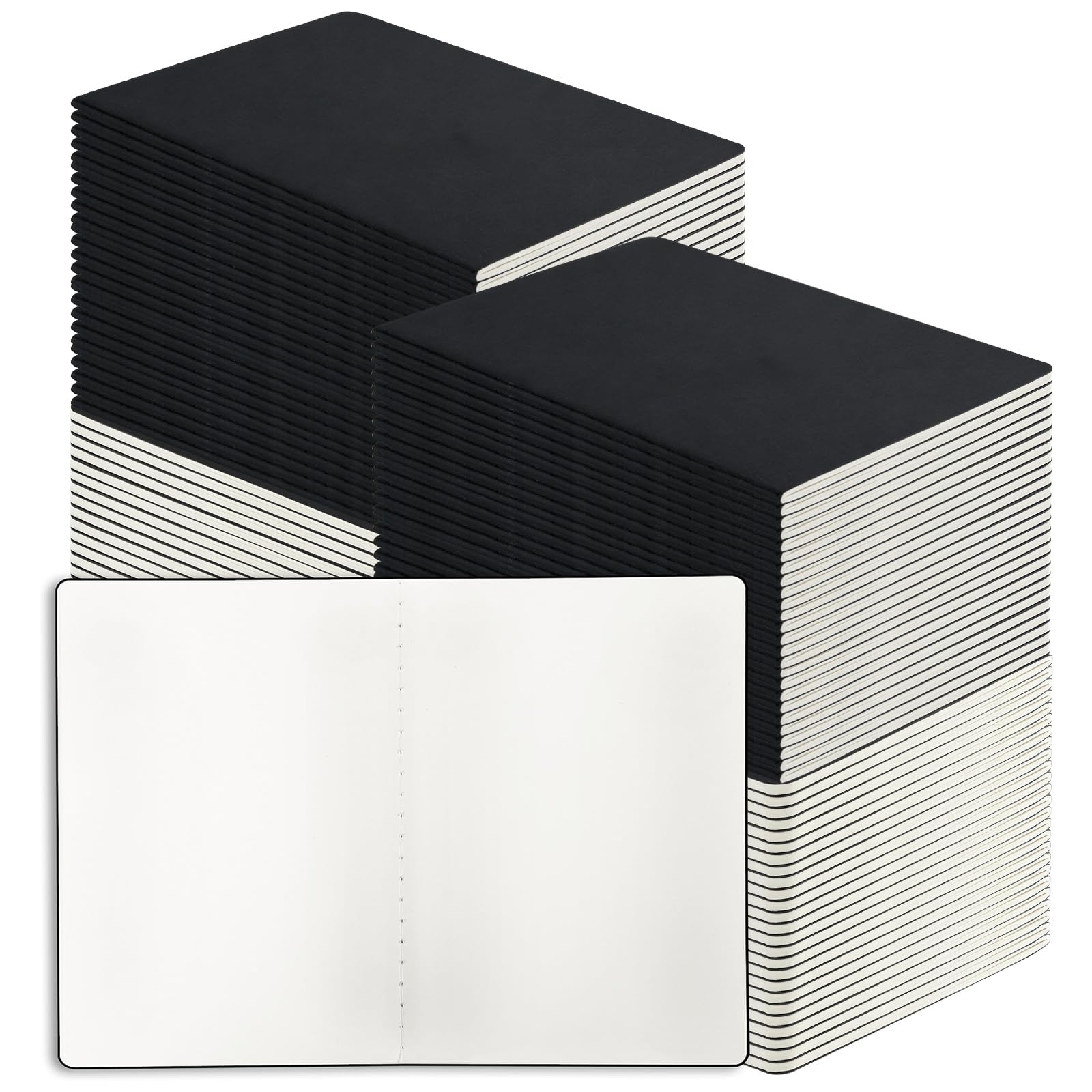 Confezione da 100 quaderni bianchi neri, 21,1 x 14 cm, formato A5, piccoli quaderni senza righe con 60 pagine A5, per adulti, studenti, ufficio, rientro a scuola (100)