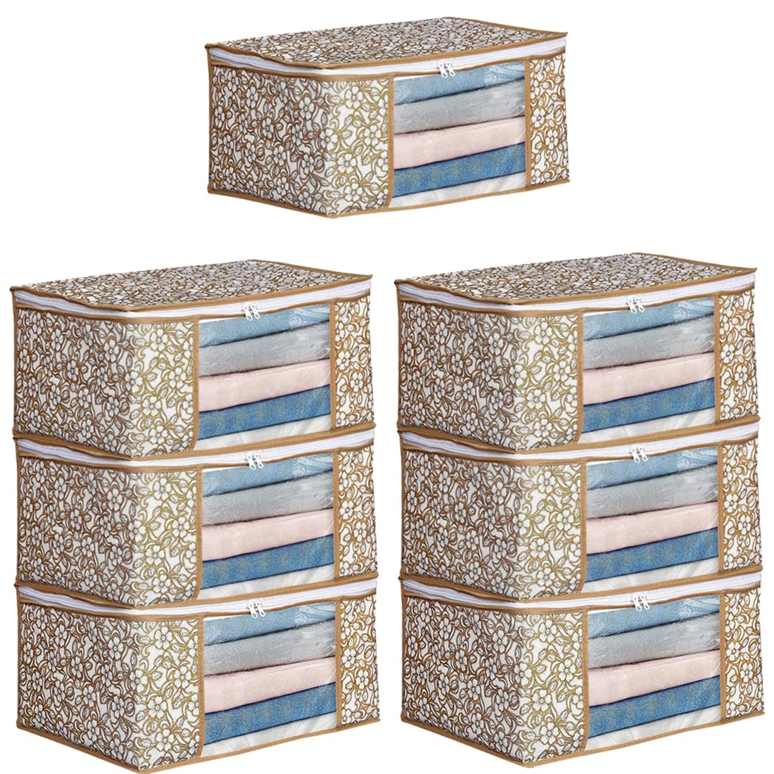 AMAK INC Saree Cover With Zip Clothes Storage Bag Wardrobe Cloth Packing Organizer Large Transparent Window Garment Protector Covers Printed Design Combo Saree Bags (Beige, Pack of 7) (B0CS2VJJ37) Amazon Price History, Amazon Price Tracker