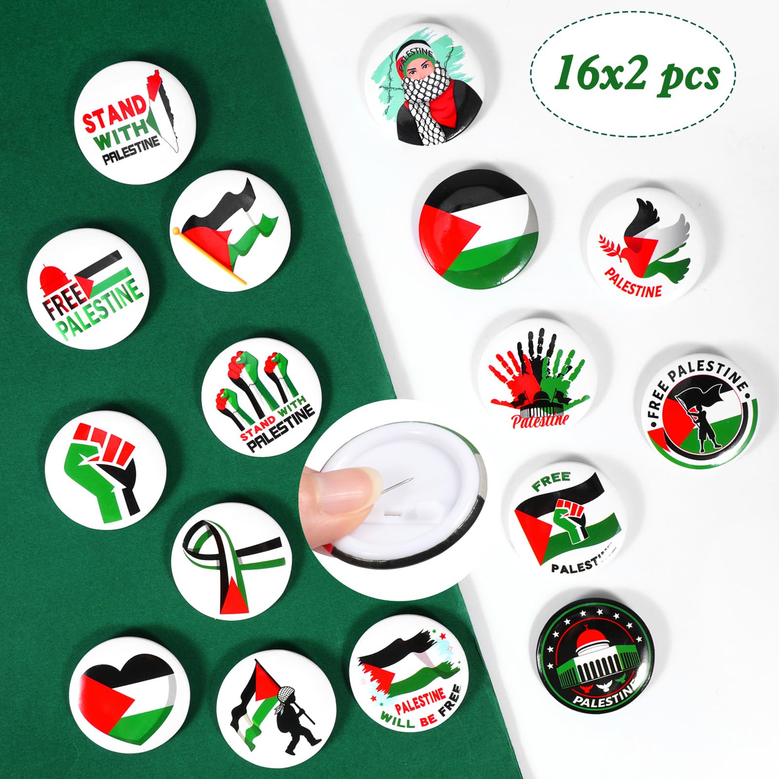 DPKOW 32 Pièces Broches Pins Drapeau Palestine - Badges Free Palestine - Bouton épingles Accessoires pour Vêtements et Sac à Dos