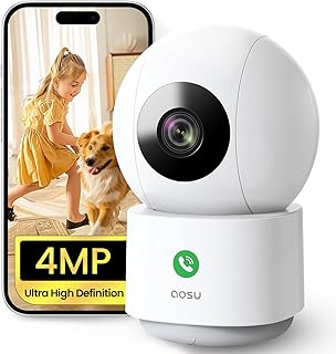 aosu 4MP 2,5K Caméra Surveillance WiFi Intérieure, 5G/2.4 GHz WiFi, Appels à Une Touche, Suivi de Mouvement à 360°, Détection Humaine AI, Compatible avec Alexa pour Bébé/âgées/Animaux