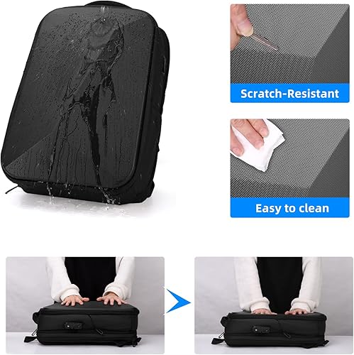 Miniatura 4 de FENRUIEN Mochila antirrobo para computadora portátil para hombres, mochila expandible impermeable con puerto USB, bolsa negra de viaje de negocios