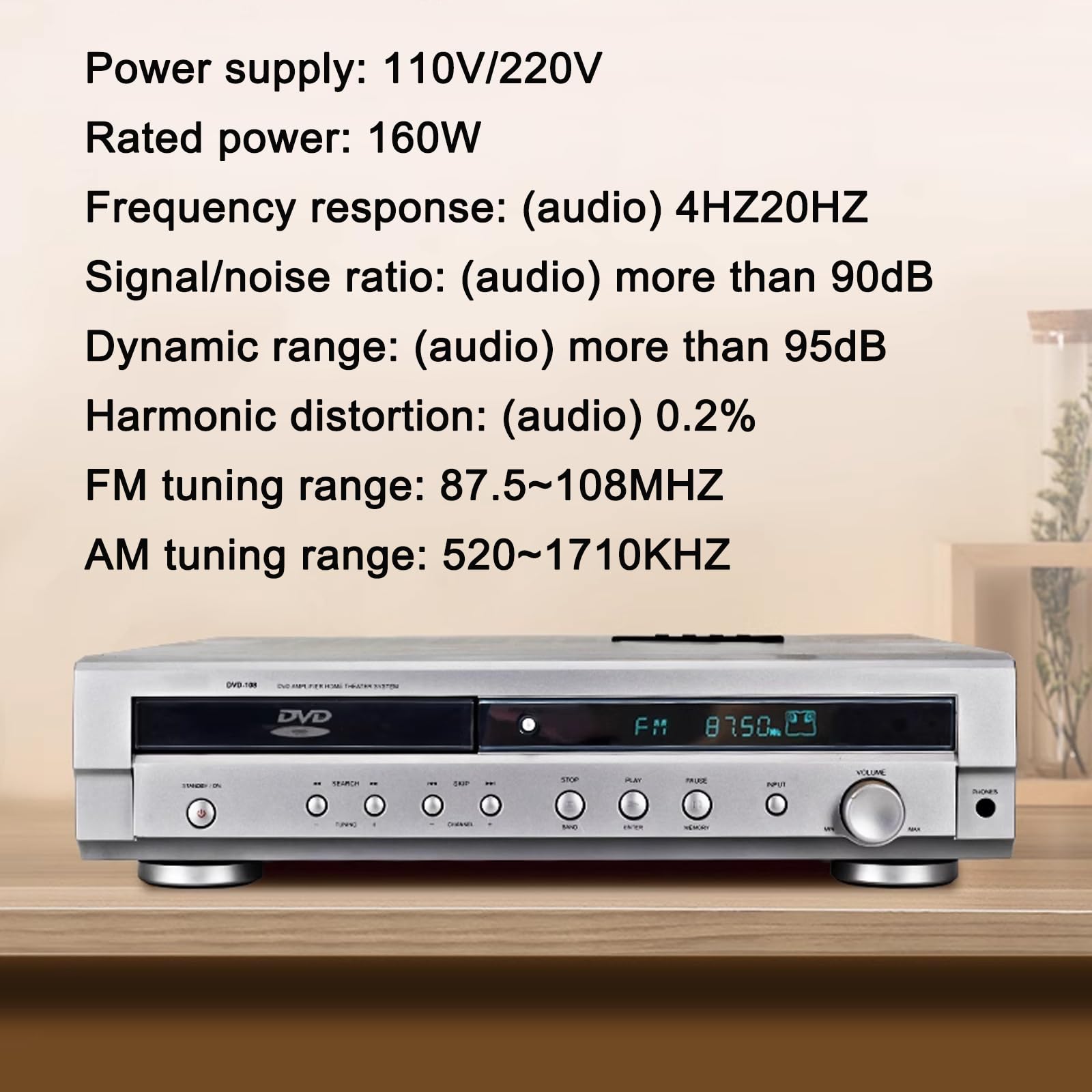 TYH Sistema Home Theater Dvd con Canale Surround 5.1, con Supporto Dvd/CD, Radio a Doppia Onda, Uscita Coassiale in Fibra Ottica, Monitoraggio Cuffie, Lettore Dvd VCD CD
