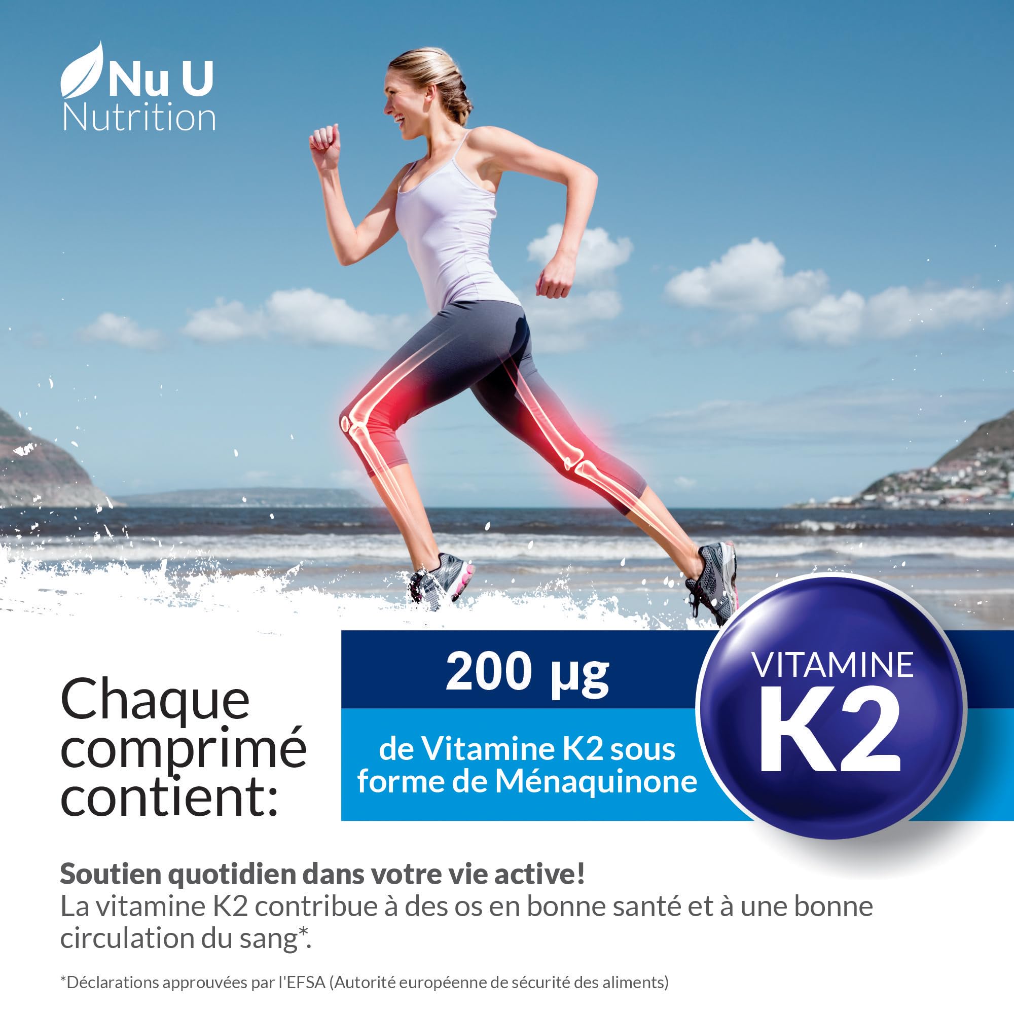 Vitamine K2 MK7 200mcg - 365 Comprimés Végétaliens - Vit K2 Ménaquinone MK7 Natto Trans-isomère - Un An d'Approvisionnement - Fabriqué en Europe - Nu U Nutrition