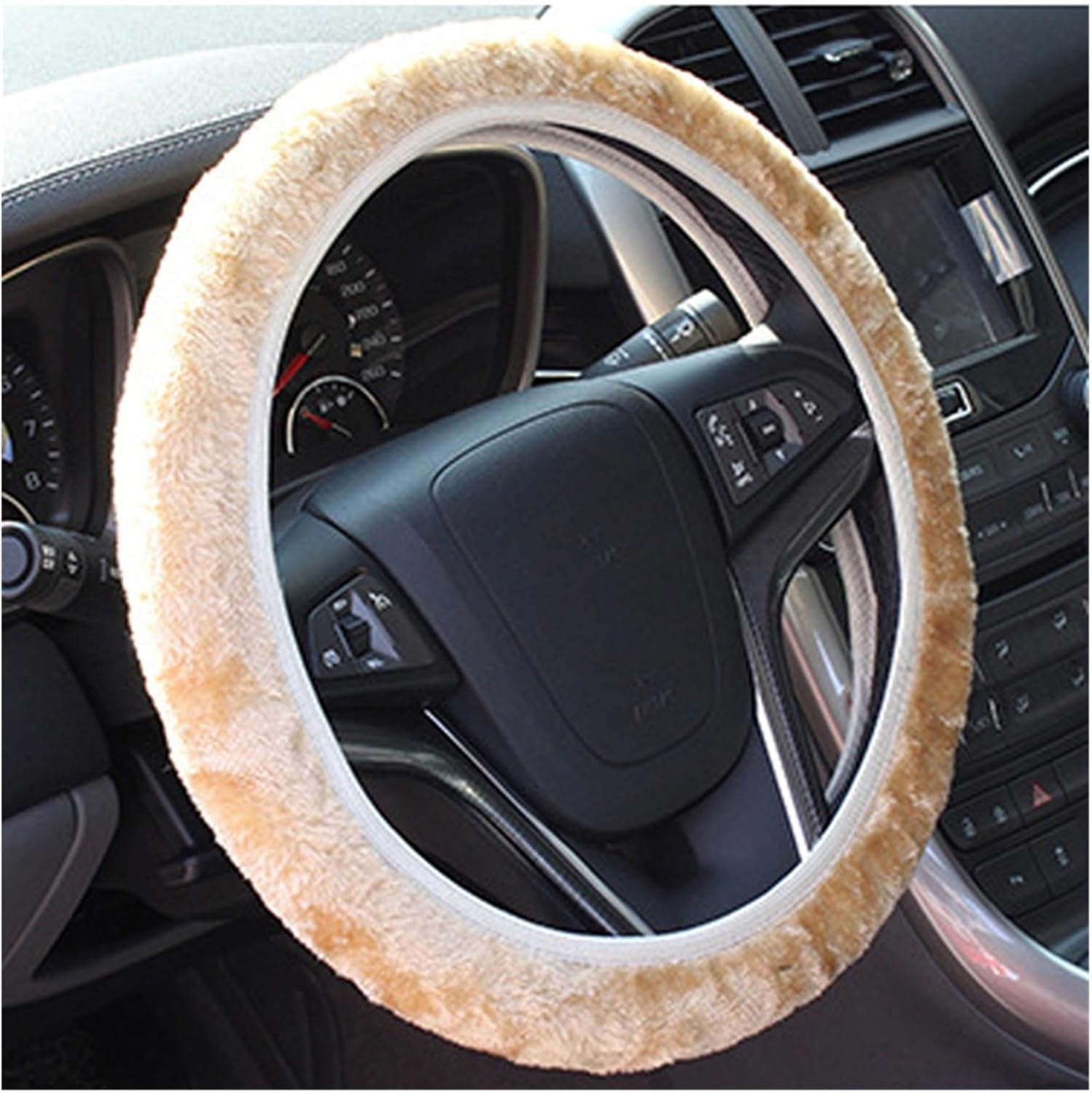 Car Steering Wheel Covers 37-38cm Diameter Soft Rhinestone Car Steering Wheel Cover Interior Accessories Black Pink Wheel Steering Protector(Beige)