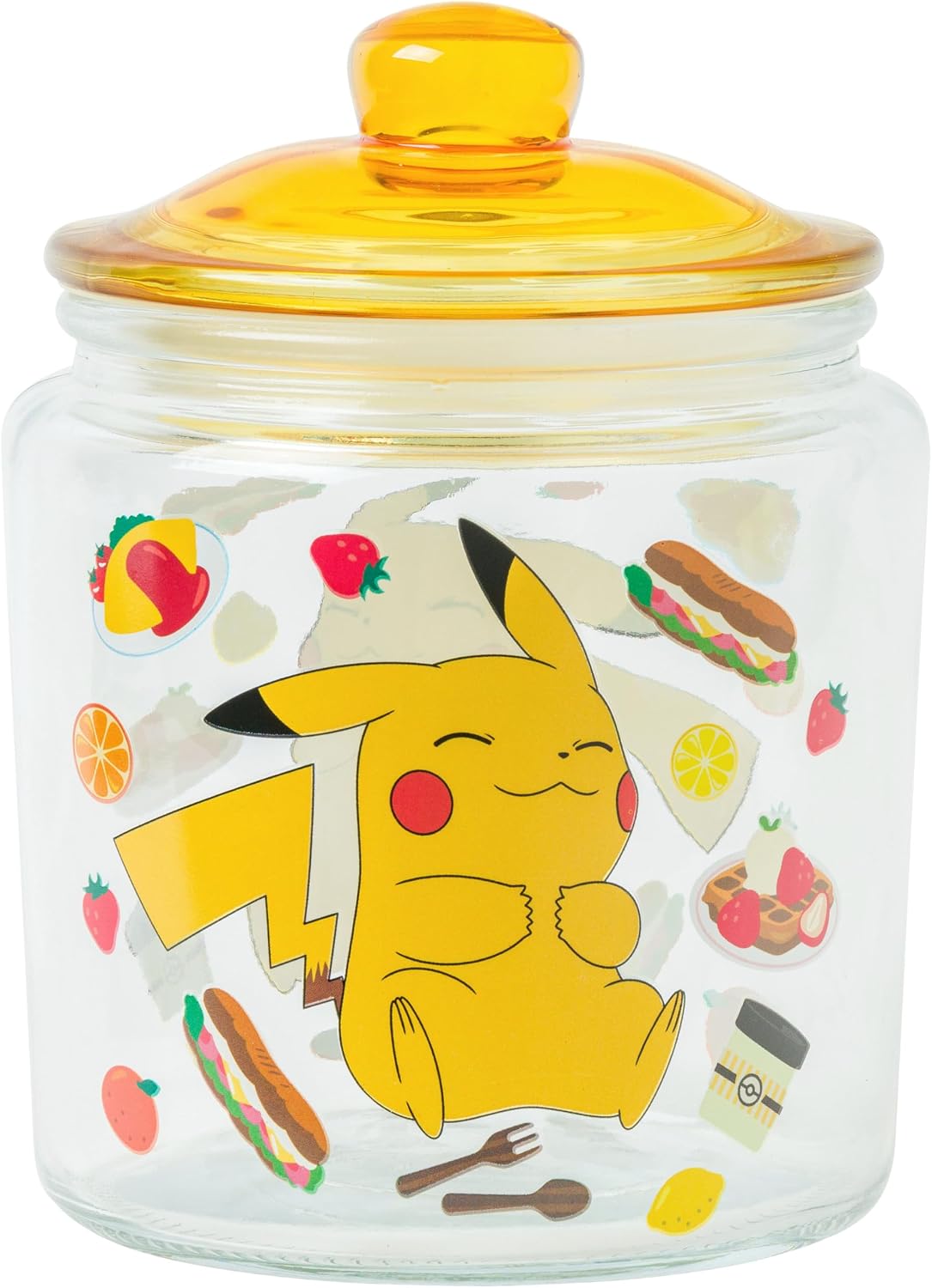 Silver Buffalo Pokemon Pikachu Glass Jar with Lid Food Crave Icons, 6 Inch