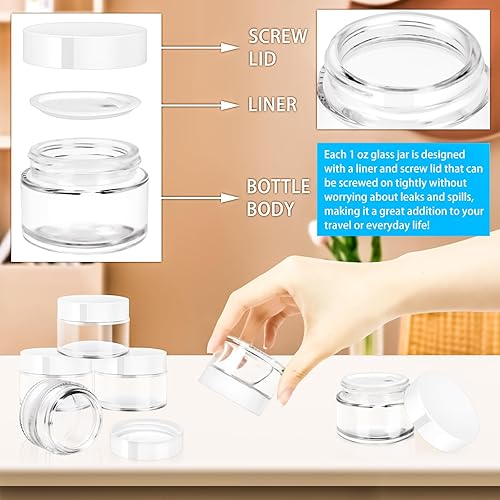 Miniatura 69 de MotBach Paquete de 3 tarros de vidrio de 16 onzas con tapas, recipientes redondos de vidrio transparente de 16.2 fl oz, tarros de maquillaje, tarro