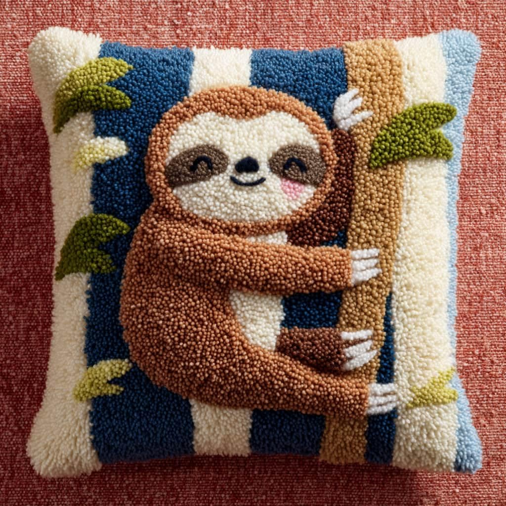 kitphoenix DIY Hand Crochet Pillow Kit,Sloths 43X43Cm Aesthetic Knitted Cushion Making Material Set,Beginner Friendly with Full Tutorial, Stylish Room Home Decor