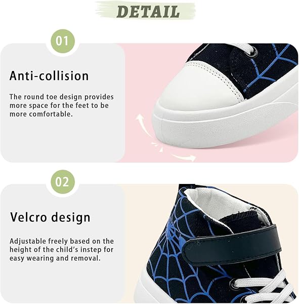 Scarpe da ginnastica alte per bambini, con supporto alla caviglia, traspiranti, leggere, da corsa, con gancio e anello, facili da indossare e togliere, per bambini piccoli, per scuola, sport, giochi - 3