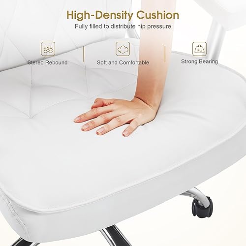 Miniatura 6 de BarberPub Silla de oficina ergonómica con altura ajustable, moderna silla giratoria de piel sintética con respaldo cómodo y ruedas giratorias para