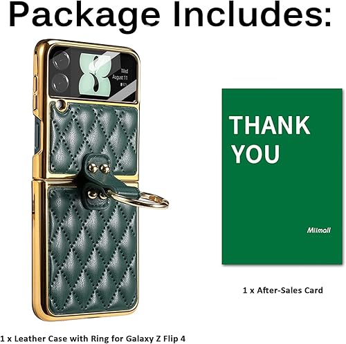 Miniatura 7 de Miimall Funda de piel para Samsung Galaxy Z Flip 4 5G, protector de lente de cámara + soporte de anillo trasero + cubierta galvanoplastia, funda