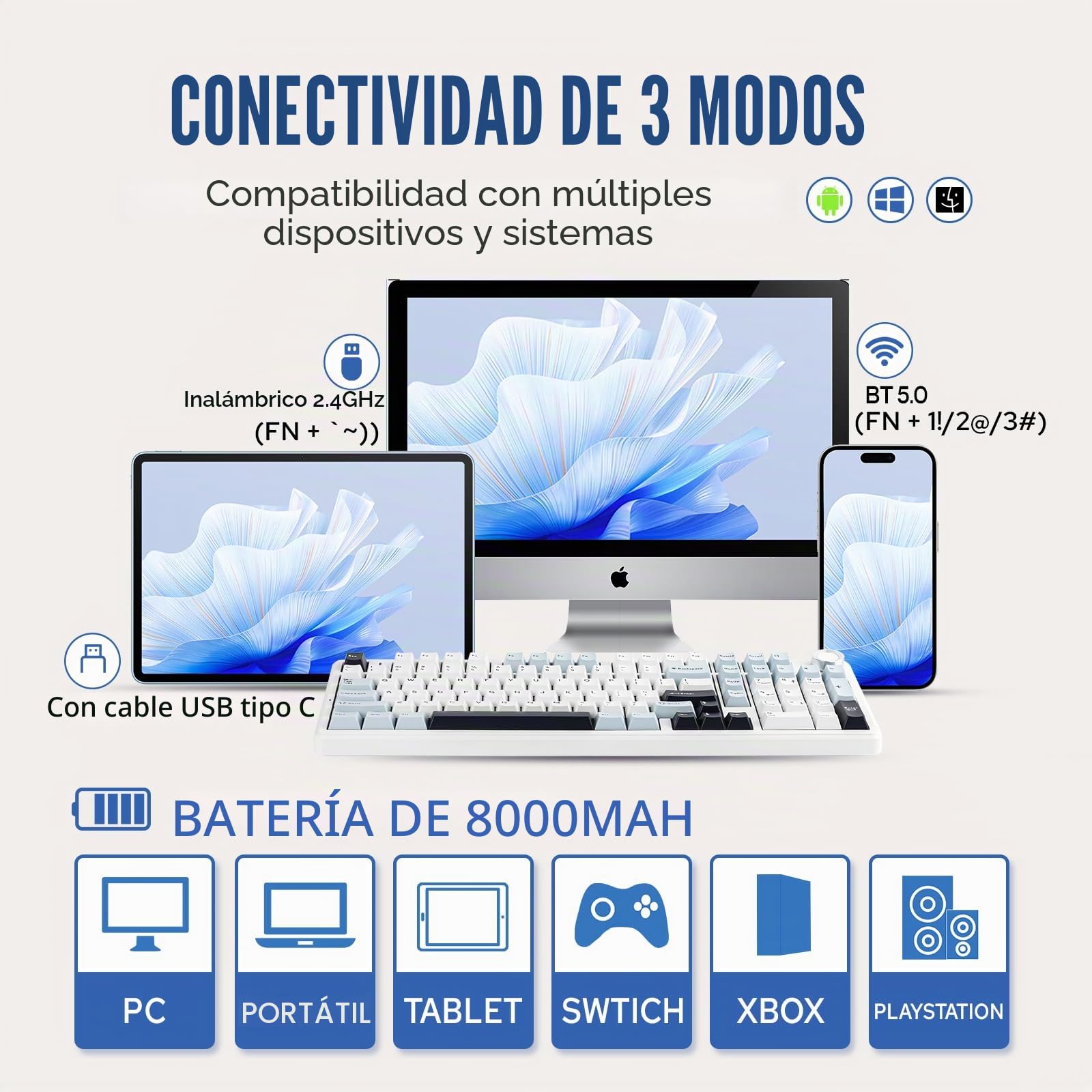 MechLands Aula F99 PRO 96% Teclado mecánico para juegos, BT5.0/USB-C/2.4 GHz, inalámbrico, Hot Swappable Gasket Custom Keyboard con batería de 8000 mAh, botón giratorio, RGB para Win/Mac, QWERTY