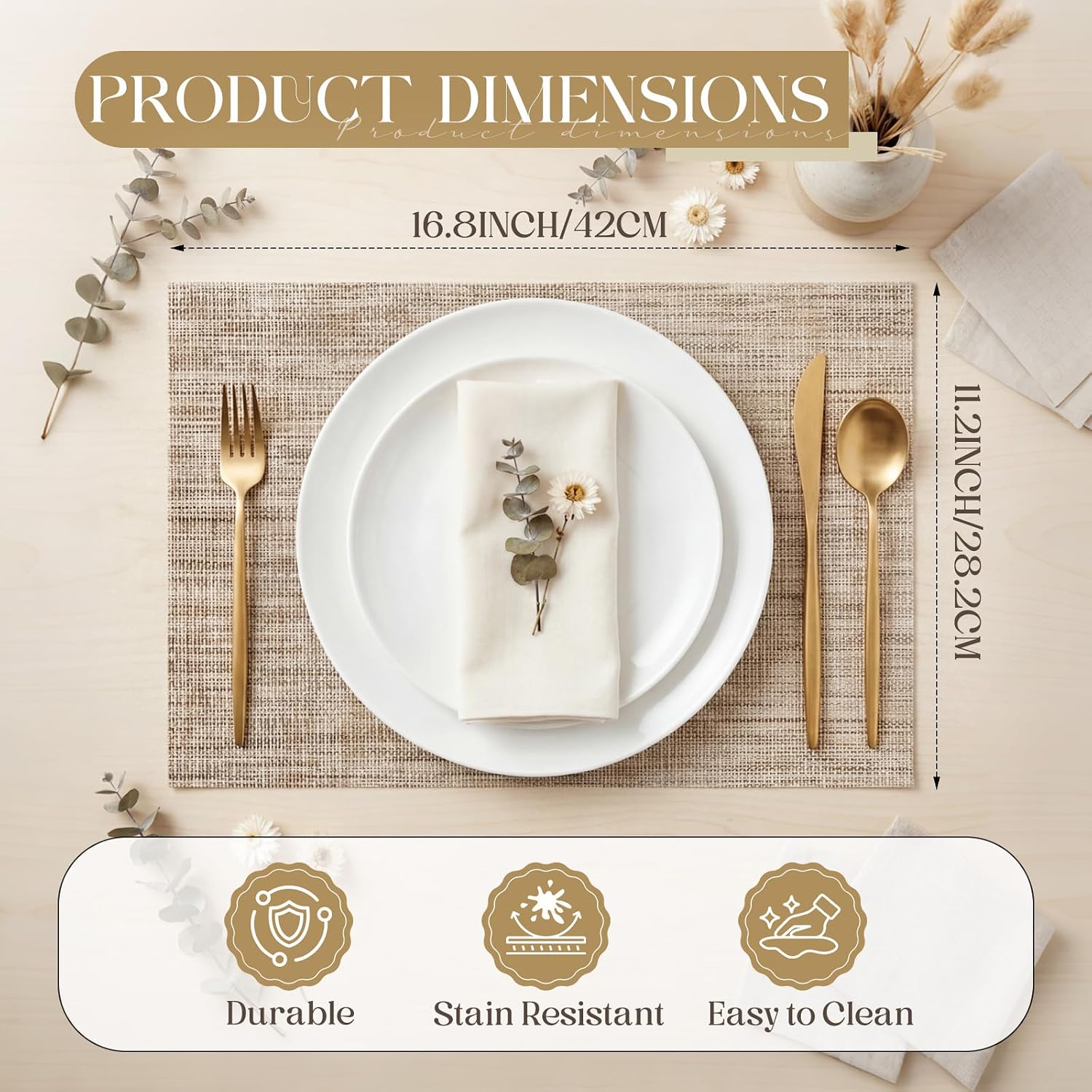 Geosar 100 Pcs Disposable Paper Placemats 16.5x11.2 Rectangle, Beige | Faux PVC Textured, Placemats Disposable Table Mat Bulk, Paper Placemats for Dining, Christmas Party, Wedding Decor